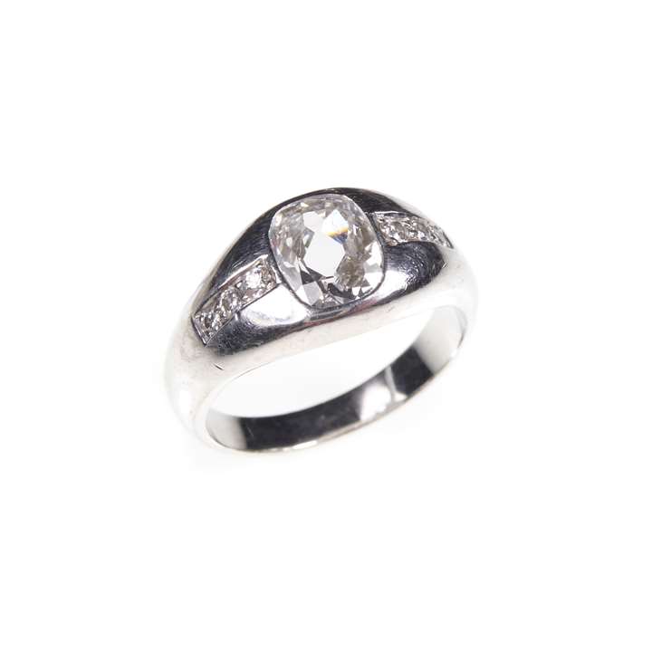 Cushion diamond ring, the oblong diamond gypsy set portrait